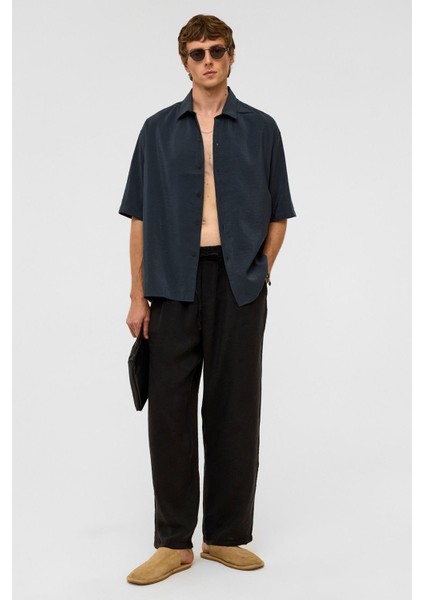 Basic Oversize Kısa Kollu Modal Gömlek Füme