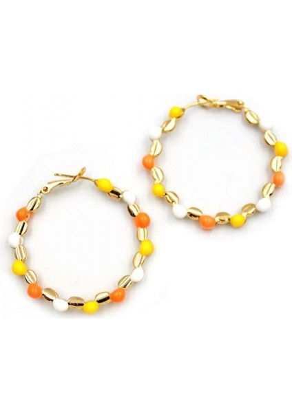 Mineli Halka Küpe - Çok Renkli