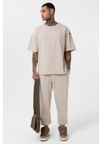 Paça Lastikli Basic Oversize Eşofman Takımı Bej modelleri