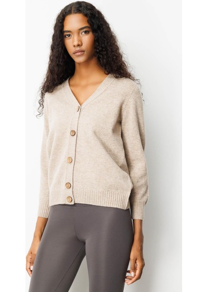 Kadın V Yaka Kısa Yün Hırka K.bej fiyatları