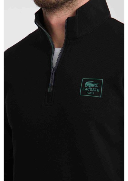 Fermuar Yaka Siyah Regular Fit Sweatshırt