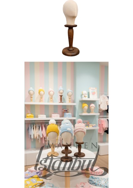 Ahşap Standlı Bebek Kafa Mankeni Bebek Şapka Mankeni Bebek Bere Mankeni 06 Ay 12 Ay Için Uygundur