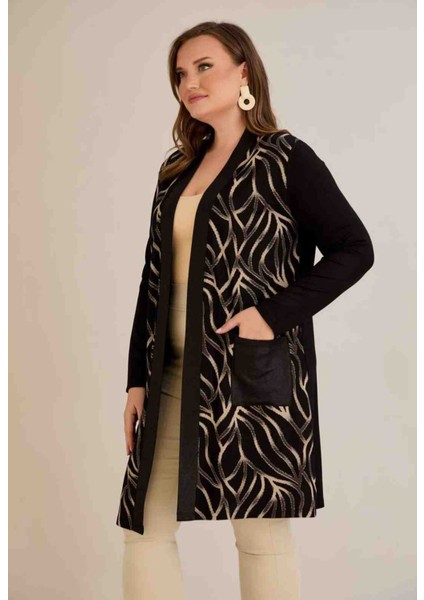 Kadın Siyah Büyük Beden Kristal Kumaş Ceket Hırka fiyatları
