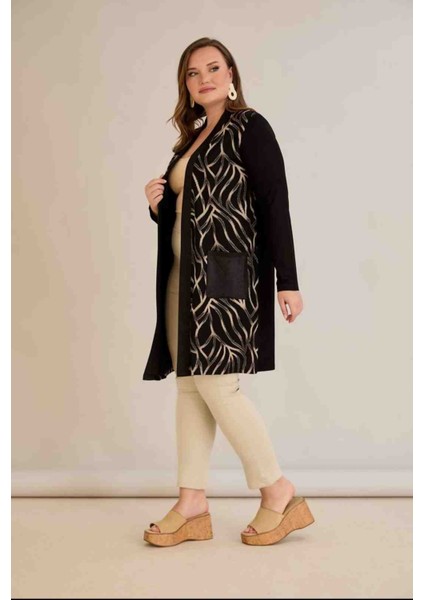Kadın Siyah Büyük Beden Kristal Kumaş Ceket Hırka fırsatları