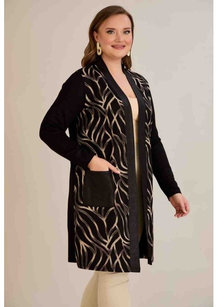 Kadın Siyah Büyük Beden Kristal Kumaş Ceket Hırka indirimleri