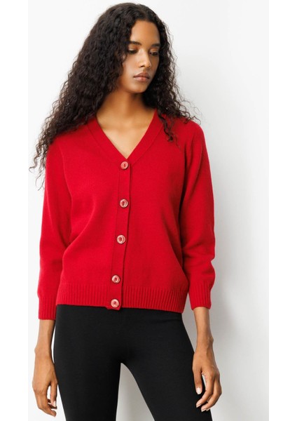 Kadın V Yaka Kısa Yün Hırka K.kırmızı fırsatları