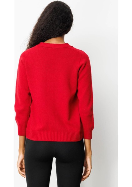 Kadın V Yaka Kısa Yün Hırka K.kırmızı indirimleri