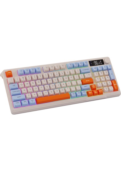 M96 Kablosuz 2.4ghz Kablosuz + Bt Çift Modlu Klavye LED Ekranlı Oyun Klavyesi ile Pbt Knob Rainbow