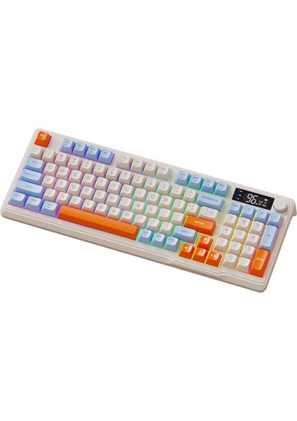 M96 Kablosuz 2.4ghz Kablosuz + Bt Çift Modlu Klavye LED Ekranlı Oyun Klavyesi ile Pbt Knob Rainbow fiyatları