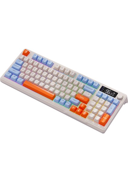 M96 Kablosuz 2.4ghz Kablosuz + Bt Çift Modlu Klavye LED Ekranlı Oyun Klavyesi ile Pbt Knob Rainbow modelleri