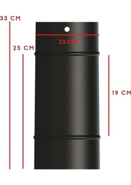 Soba Mat Siyah Emaye Soba Borusu-Boy: 33/25/19 Cm-Çap: 13 cm