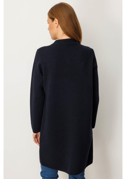 Kadın Dik Yaka Cebi Tığlamalı Uzun Yün Kaban K.lacivert modelleri