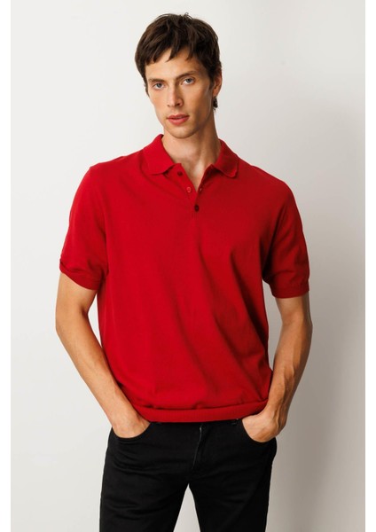 Erkek Polo Yaka %100 Pamuk Kısa Kol Ince Triko Kırmızı modelleri