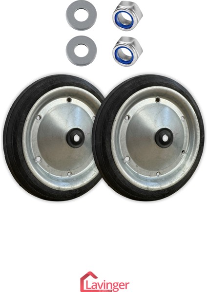 2 Adet 18 cm Metal Gövde Pazar Arabası Tekerleği Süper Sağlam Araba Tekeri Somun&pul Hediyeli