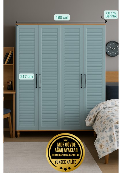 Mavi Dolap 4 Kapaklı-Çekmeceli | %100 MDF | REHAU Kapaklı | Çekmeceli | Ağaç Ayaklı fiyatları