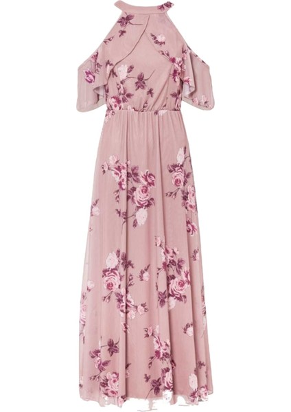 Kadın Tül Detaylı Omzu Açık Şık Rahat Kalıp Büyük Beden Curve Abiye Elbise