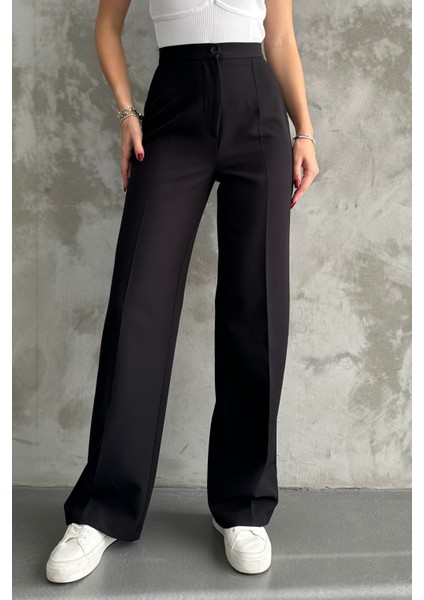 Kadın Yeni Sezon Yüksek Bel Klasik Siyah Kumaş Pantolon Siyah / Xl