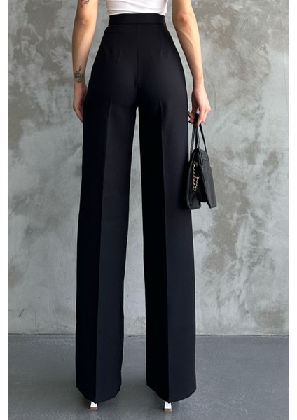 Kadın Yeni Sezon Yüksek Bel Klasik Siyah Kumaş Pantolon Siyah / Xl