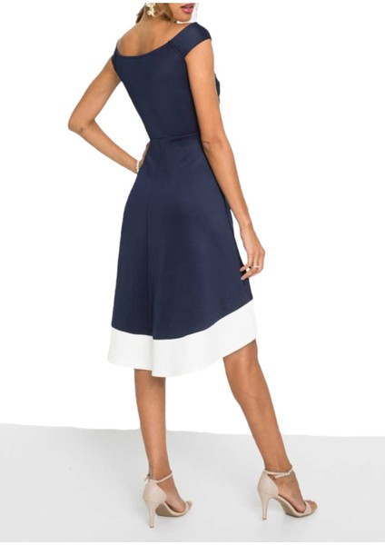 Kadın Kayık Yaka Lacivert Volanlı Çan Kesim Şık Curve Gece Abiye/mezuniyet Elbisesi fiyatları