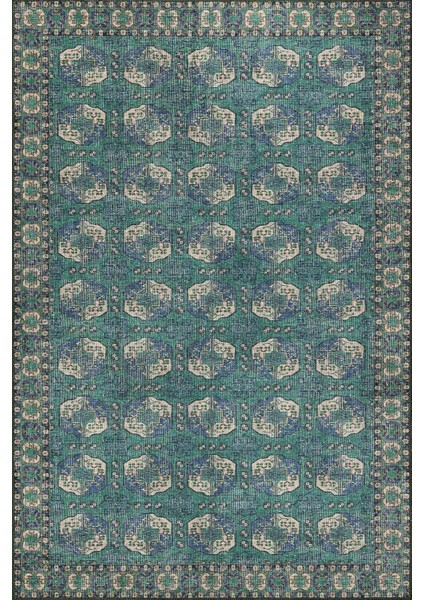 Relic Yeşil / Mavi Vintage Dokulu Klasik Desenli Dokuma Tabanlı Şönil Halı Al 472 fiyatları