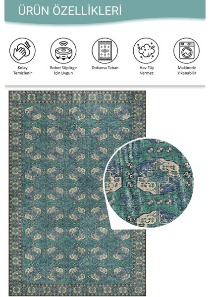 Relic Yeşil / Mavi Vintage Dokulu Klasik Desenli Dokuma Tabanlı Şönil Halı Al 472 fırsatları