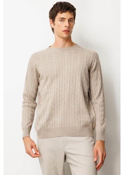 Erkek Sıfır Yaka Saç Örgülü Kazak Vizon fiyatları