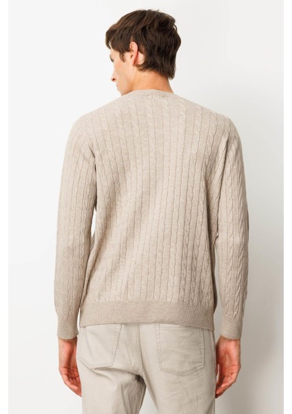 Erkek Sıfır Yaka Saç Örgülü Kazak Vizon modelleri