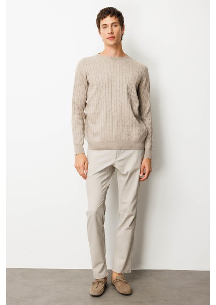 Erkek Sıfır Yaka Saç Örgülü Kazak Vizon fırsatları