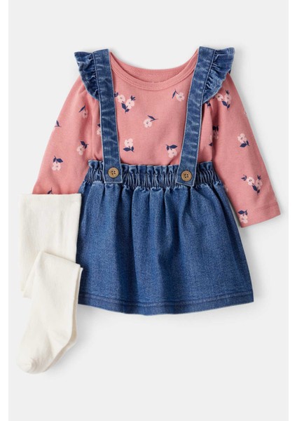Kız Bebek Mavi Salopet Set