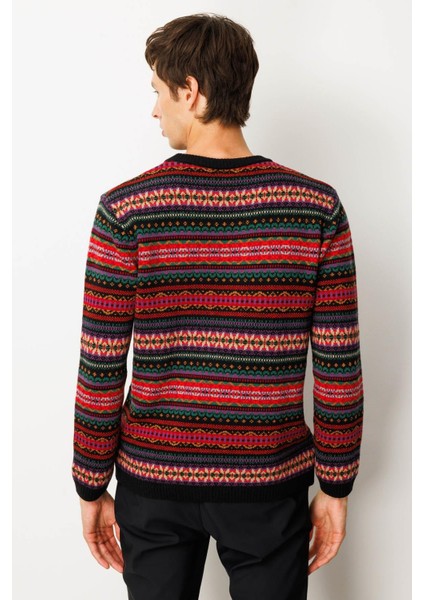 Erkek Sıfır Yaka Jakarlı Yün Kazak Siyah fırsatları