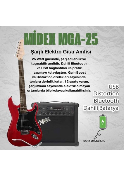 RPH-30RD-25AMP Gül Klavye SSS 25W Amfili Elektro Gitar Seti fiyatları
