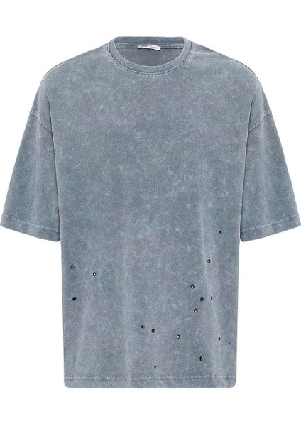 Yıkamalı Metal Detaylı Oversize Tişört Açık Füme fiyatları