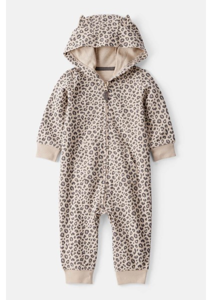 Kız Bebek Kahverengi Kapüşonlu Tulum