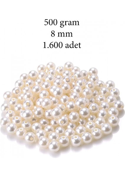 500 Gram 8mm Krem Renk Plastik Inci Boncuk Çanta ve Takı Yapım Boncuğu (~1.600 Adet)