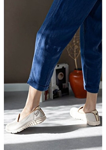 Bej Kadın Spor Babet Yürüyüş Ayakkabısı Tekstil Malzeme Eva Taban ile Rahat Kullanım