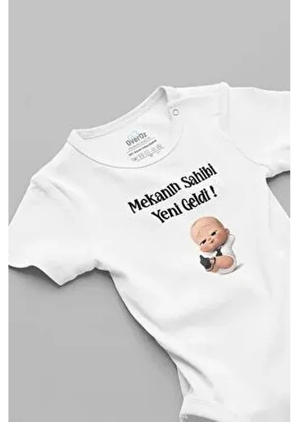 Organik %100 Pamuk Kısa Kollu Bebek Body Mekanın Sahibi Yeni Geldi Erkek Çıtçıtlı Zıbın