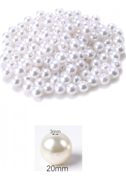 500 Gram 20MM Beyaz Renk Plastik Inci Boncuk Çanta ve Takı Yapım Boncuğu (~100 Adet) fiyatları