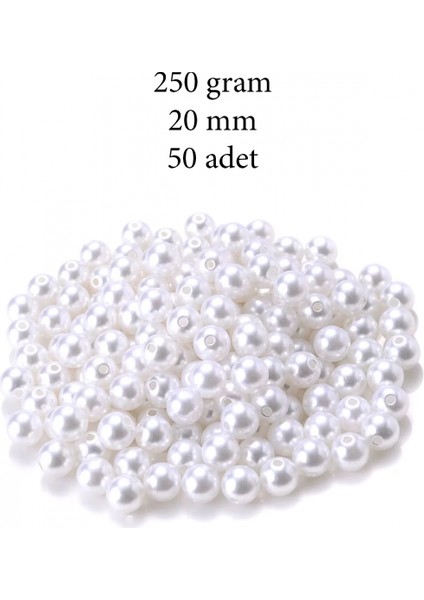 250 Gram 20MM Beyaz Renk Plastik Inci Boncuk Çanta ve Takı Yapım Boncuğu (~50 Adet)