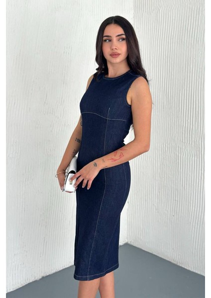 Kadın Likralı Fermuarlı Denim Elbise – Esnek & Vücuda Oturan Stil