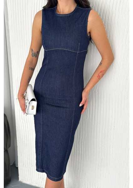 Kadın Likralı Fermuarlı Denim Elbise – Esnek & Vücuda Oturan Stil fiyatları