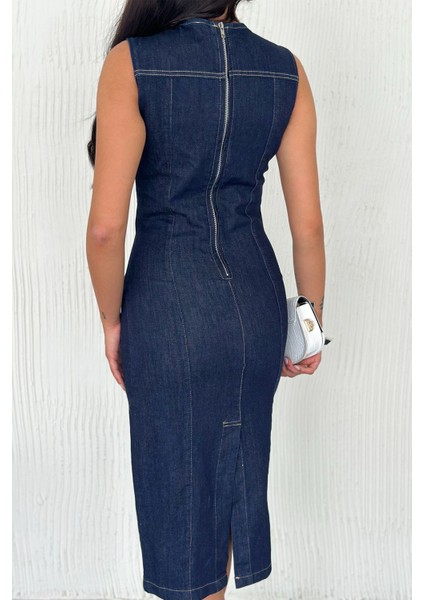 Kadın Likralı Fermuarlı Denim Elbise – Esnek & Vücuda Oturan Stil fırsatları