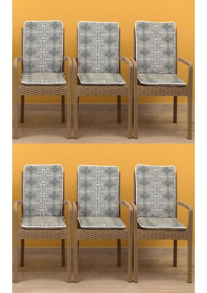 6 Adet Extra Kalın Komutan Arkalıklı Sandalye Minderi (Kalınlık 5 cm )-Nokta Siyah Beyaz