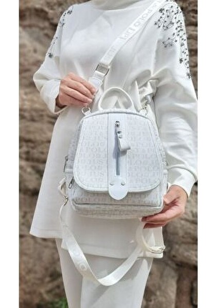 Kadın Beyaz Monogram Baskılı Sırt Çantası Günlük Kullanım Için fırsatları