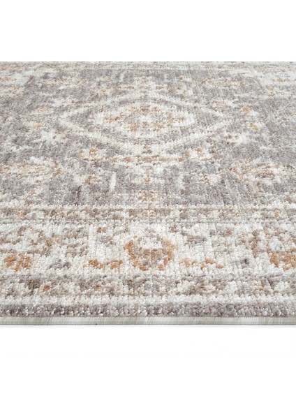 Belina Krem Gri Etnik Desen Vintage Halı Klasik Dokuma Bukle Ev Oturma Odası Salon Halısı