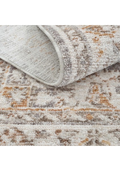 Belina Krem Gri Etnik Desen Vintage Halı Klasik Dokuma Bukle Ev Oturma Odası Salon Halısı