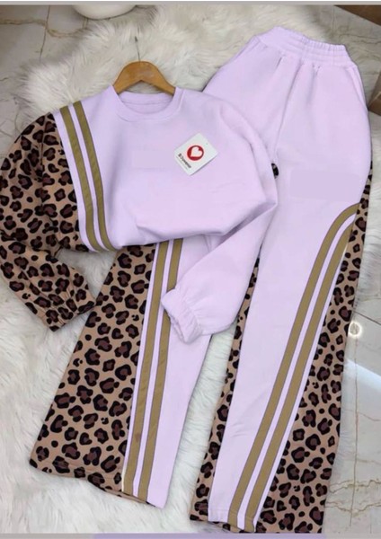 Leopar Desenli Kız Çocuk Ikili Takım -%100 Pamuk