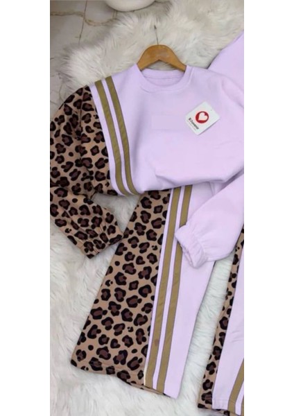 Leopar Desenli Kız Çocuk Ikili Takım -%100 Pamuk