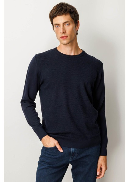 Erkek Sıfır Yaka Önü Baklavalı Triko Kazak K.lacivert