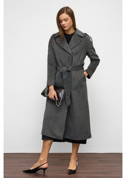 Apolet Detaylı Çıt Çıt Kapamalı Oversize Moher Kaban Antrasit 3147