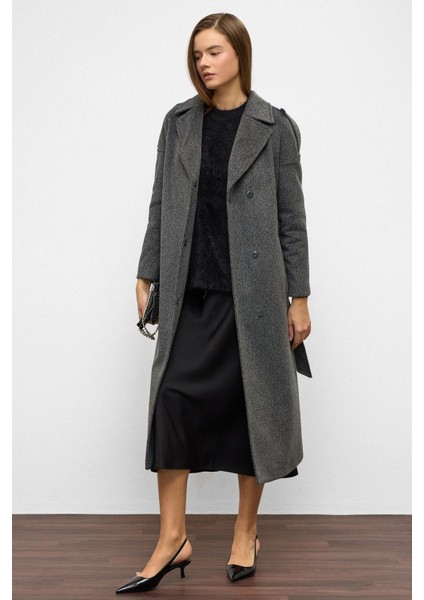 Apolet Detaylı Çıt Çıt Kapamalı Oversize Moher Kaban Antrasit 3147